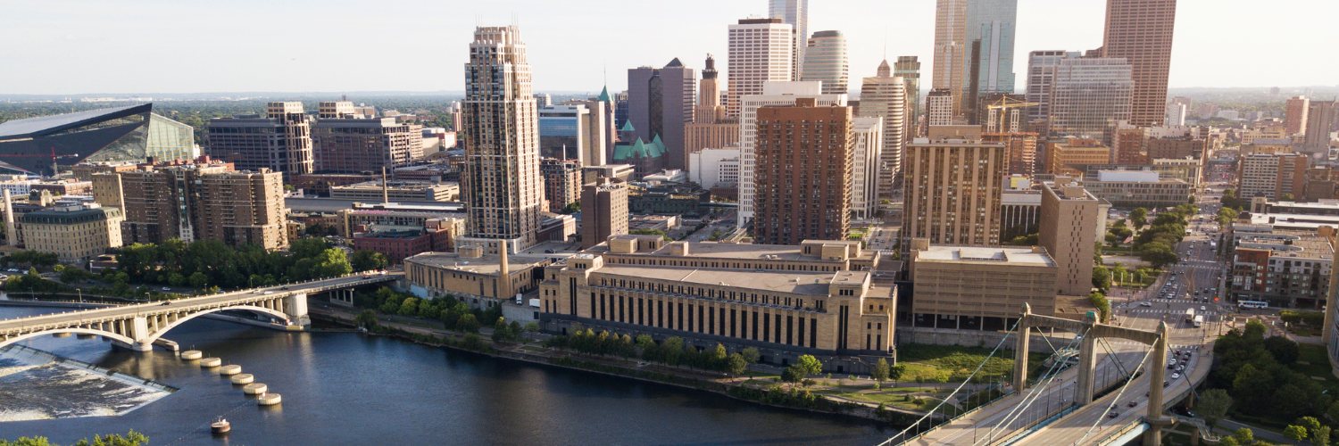 An aerial view of the twin cities in Minnesota