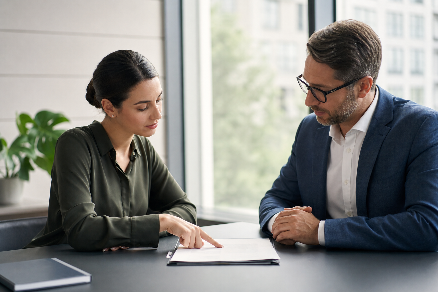 Tenant and landlord reviewing a commercial lease renewal
